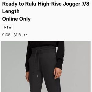 Lululemon Ready to Rulu High-Rise Jogger 7/8 Length. Black size 3